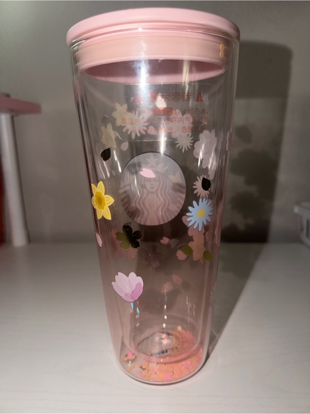Rare 2022 Starbucks Sakura Double Wall Glitter Glass - Picture 3 of 6